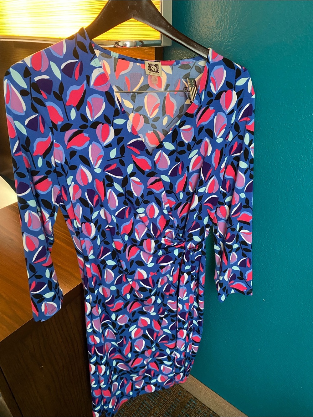 Vibrant Blue Floral Wrap Dress - Women's